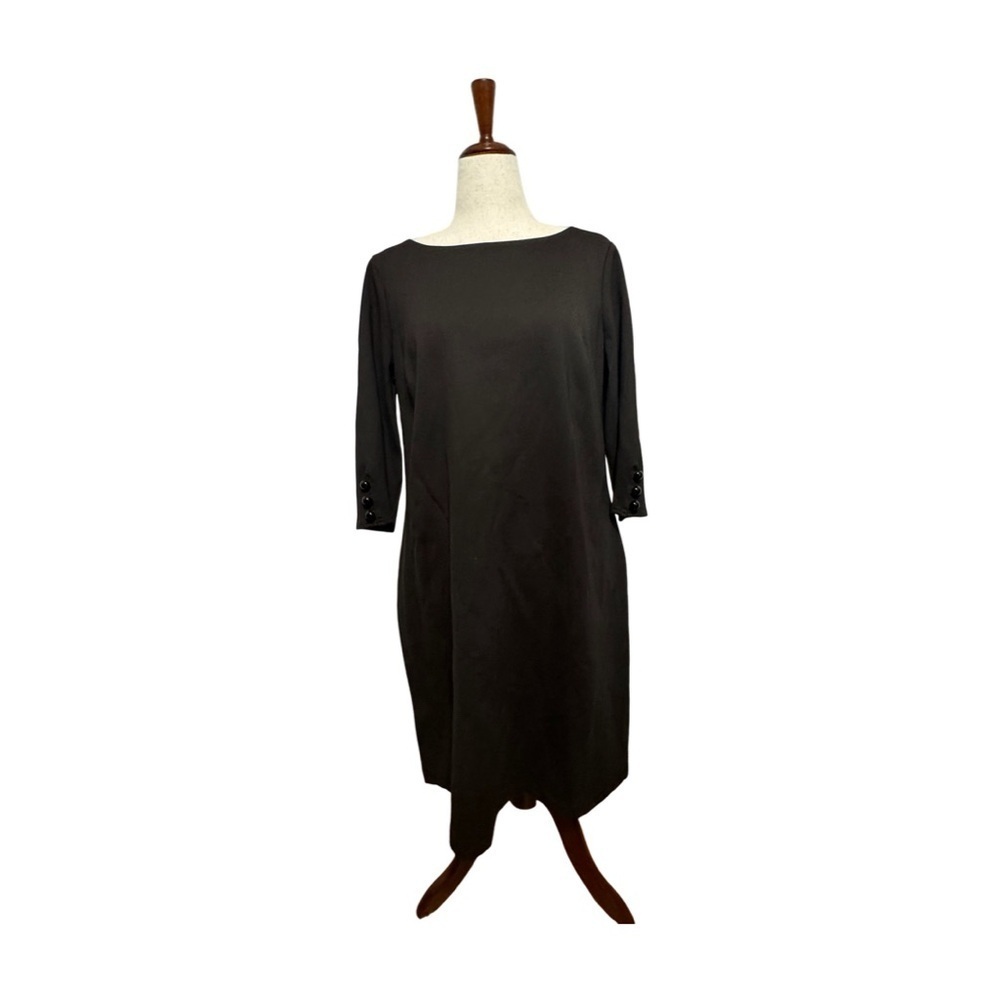 Lands End Dress Women 16W Black Shift Career Lined Evenings Preppy Long Sleeve